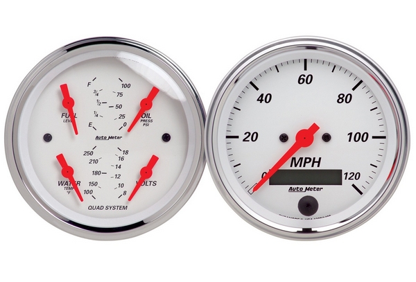 2 PC. GAUGE KIT, 3-3/8" QUAD & SPEEDOMETER, 240-33 Ω, ARCTIC WHITE